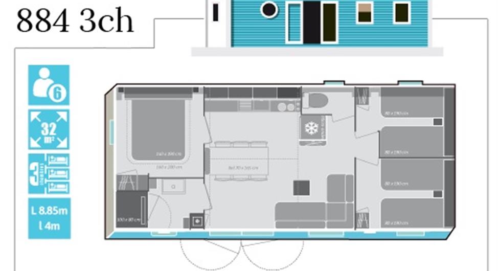 Camping Côte de Granit Rose à trébeurden - Mobil home 3 chambres emplacement 54 plan - Camping Armor Loisirs