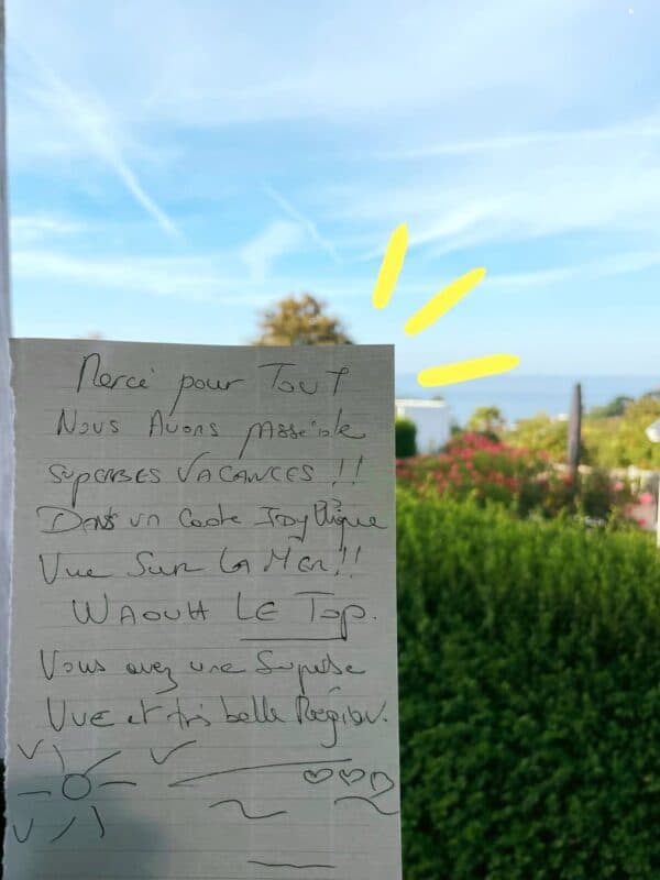 Mot de remerciement avec vue sur la mer