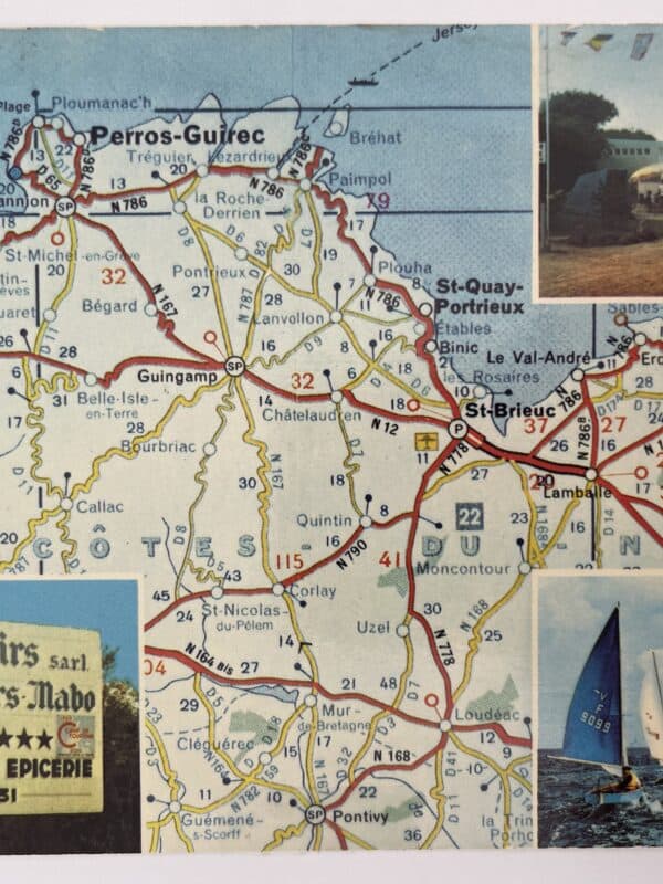 Carte routière ancienne des Côtes-d’Armor avec photos